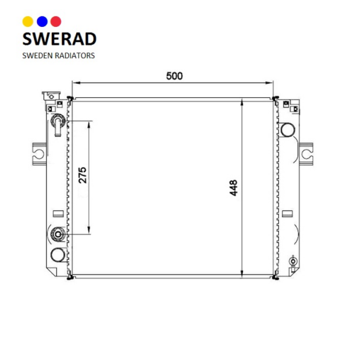 Teknisk ritning av en Kylare Toyota gaffeltruck. Kylaren har dimensioner på 500 mm bredd och 448 mm höjd, med ett innermått på 275 mm.